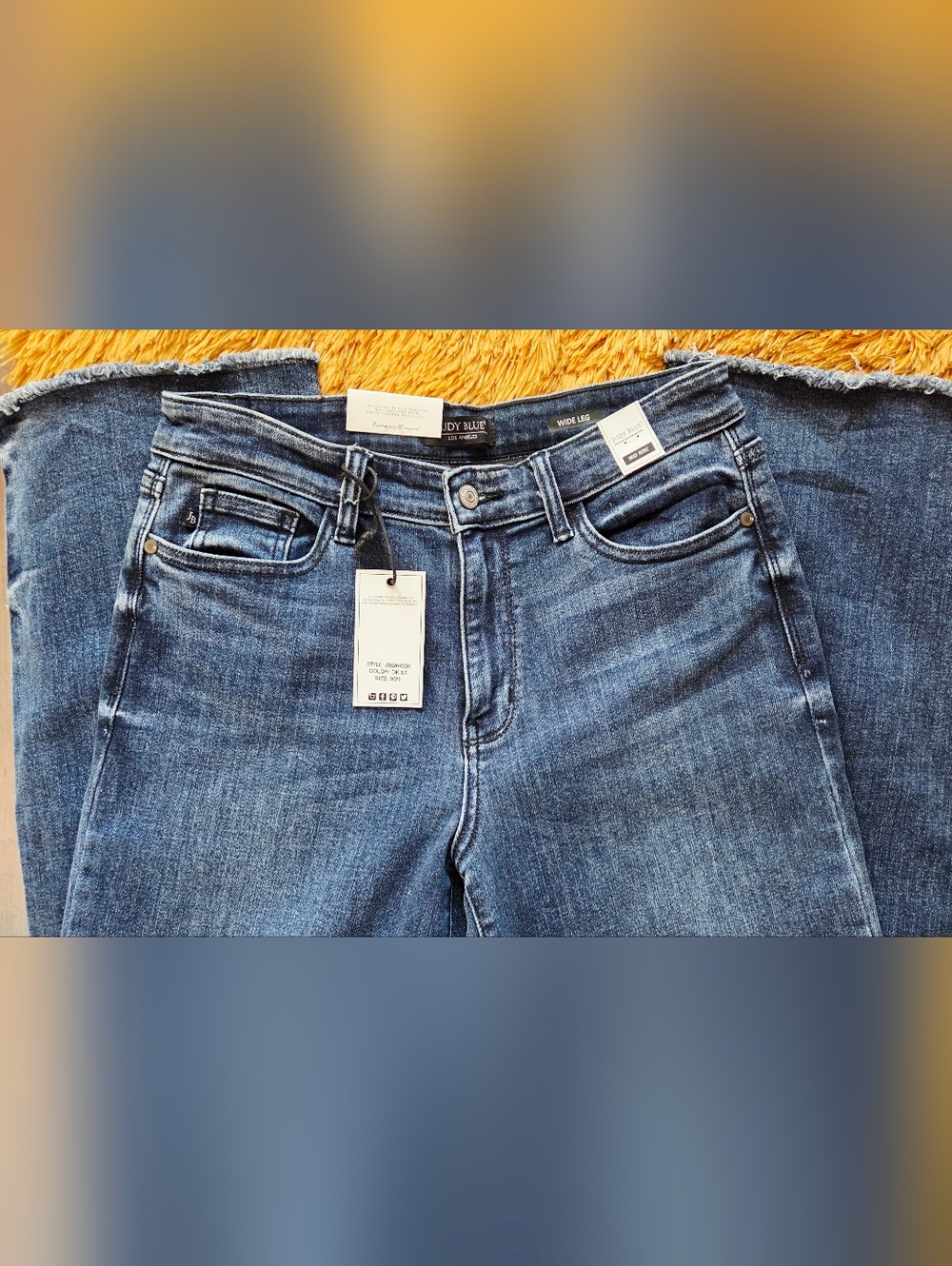 Judy Blue Lux Wide Leg Mid Rise Dark Blue Jeans - Picture 4 of 7